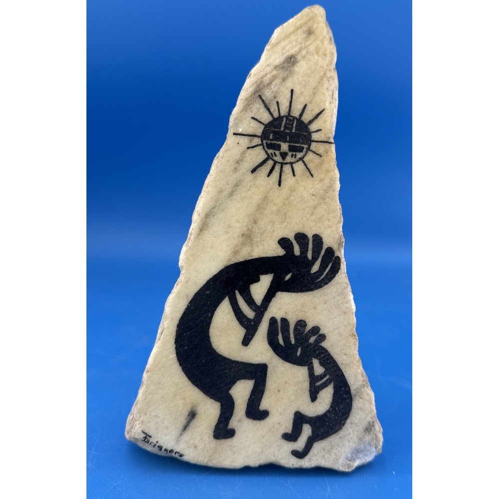 Southwest Kokopelli Stand Alone Plaque Cast Stone Tribal Decor Signed